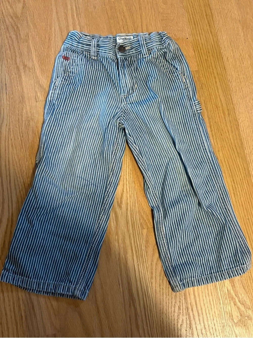 OshKosh B'gosh hickory stripe Railroad Stripe Carpenter Jeans Sz 3 Blue White